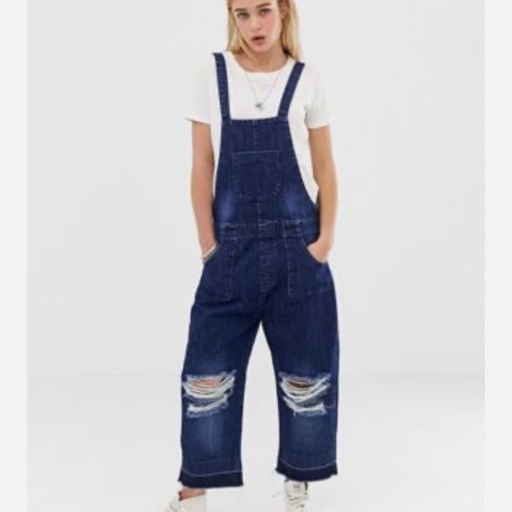 One Teaspoon Lonestar Blue Distressed Overalls Denim Jeans Streetwear Overalls M
